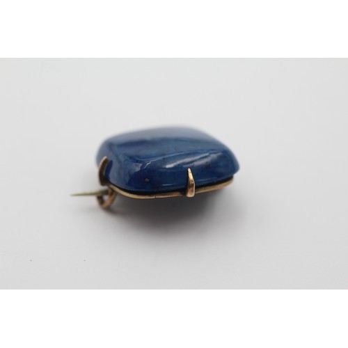 1005 - An antique 9ct gold blue hardstone brooch with base metal pin - approx. gross weight 4.4 grams