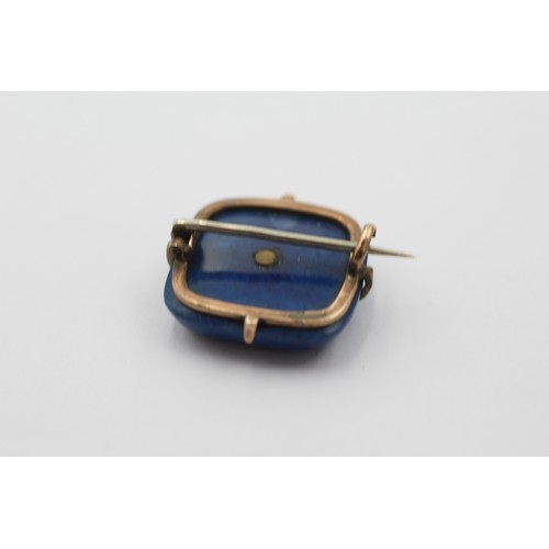 1005 - An antique 9ct gold blue hardstone brooch with base metal pin - approx. gross weight 4.4 grams