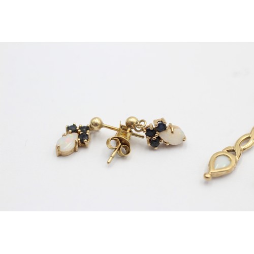 1041 - Three pairs of 9ct gold opal earrings, one with sapphires and one with diamonds - approx. gross weig... 