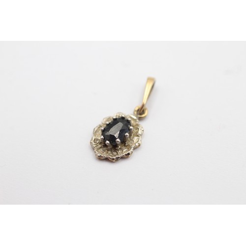 1046 - Two 9ct gold cluster pendants, one diamond and sapphire and one blue and white gemstone - approx. gr... 