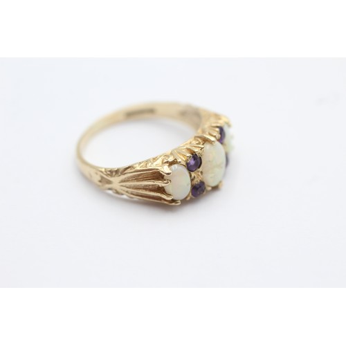 1087 - A 9ct gold opal and amethyst dress ring, size Q - approx. gross weight 3.3 grams