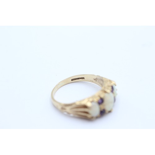 1087 - A 9ct gold opal and amethyst dress ring, size Q - approx. gross weight 3.3 grams