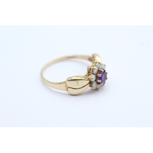 1092 - A 9ct gold opal and amethyst halo ring, size S - approx. gross weight 2.9 grams