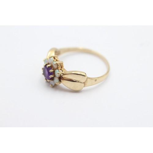 1092 - A 9ct gold opal and amethyst halo ring, size S - approx. gross weight 2.9 grams