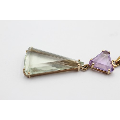 1111 - A 9ct gold amethyst and pasiolite pendant necklace - approx. gross weight 5.4 grams