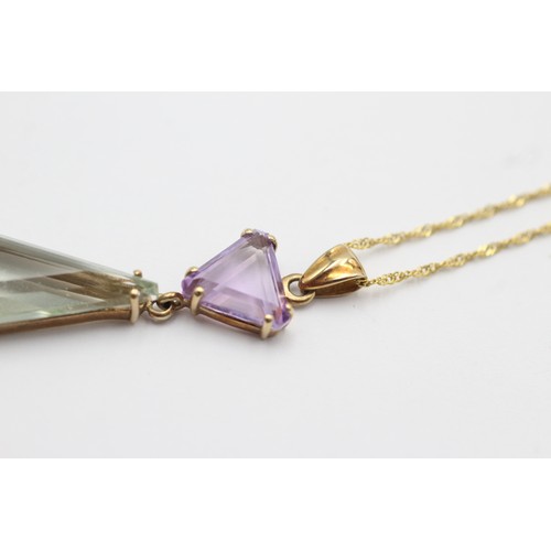 1111 - A 9ct gold amethyst and pasiolite pendant necklace - approx. gross weight 5.4 grams