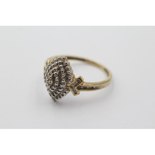 1145 - A 9ct gold diamond marquise shape cluster ring with diamond set shank, size S - approx. gross weight... 