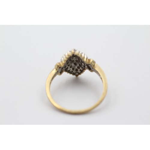 1145 - A 9ct gold diamond marquise shape cluster ring with diamond set shank, size S - approx. gross weight... 