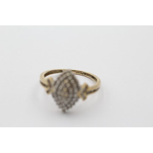 1145 - A 9ct gold diamond marquise shape cluster ring with diamond set shank, size S - approx. gross weight... 