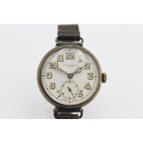 1237 - A vintage J.W Benson nickel cased trench style mechanical wristwatch - approx. 37mm diameter includi... 