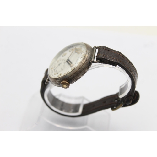 1237 - A vintage J.W Benson nickel cased trench style mechanical wristwatch - approx. 37mm diameter includi... 