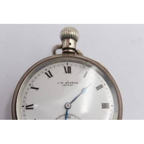 1241 - A J.W Benson .925 silver cased open face hand-wind pocket watch - approx. gross weight 103 grams and... 