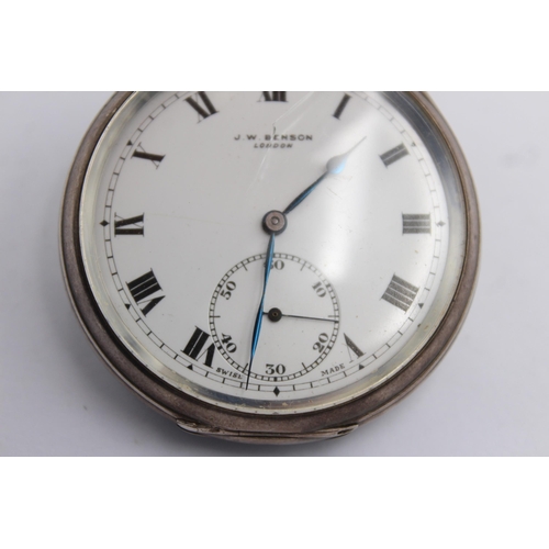 1241 - A J.W Benson .925 silver cased open face hand-wind pocket watch - approx. gross weight 103 grams and... 