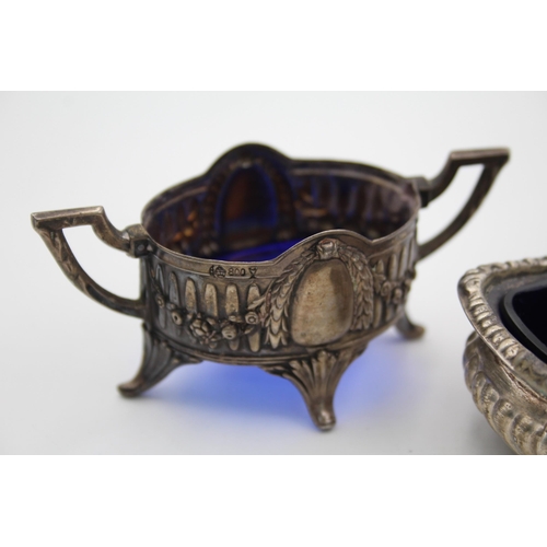 1291 - Three .800 and .925 silver condiment dishes with liners - approx. gross silver weight 82 grams