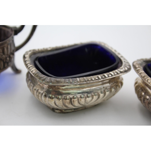 1291 - Three .800 and .925 silver condiment dishes with liners - approx. gross silver weight 82 grams