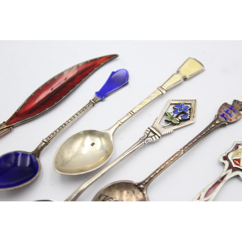 1311 - Six .800 and .925 silver spoons with enamel decoration - approx. gross weight 74 grams