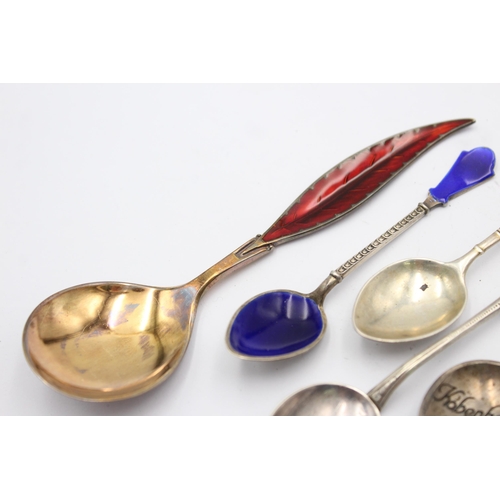 1311 - Six .800 and .925 silver spoons with enamel decoration - approx. gross weight 74 grams