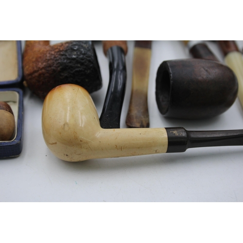 1376 - Ten vintage estate smoking pipes to include meerschaum etc.