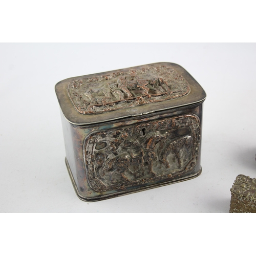 260 - Three late 19th/early 20th century metal boxes to include silver plated trinket box etc. - largest e... 