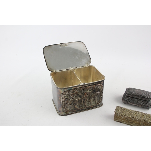 260 - Three late 19th/early 20th century metal boxes to include silver plated trinket box etc. - largest e... 