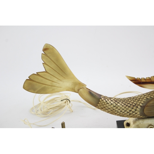 543 - A mid 20th century carved horn fish table lamp - approx. 24cm high x 45cm long