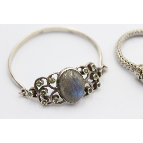 1154 - Two .925 silver gemstone set bracelets to include labradorite etc. - approx. gross weight 59 grams