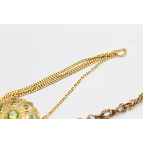 1155 - A .925 silver gold tone gemstone set necklace and bracelet set - approx. gross weight 20 grams