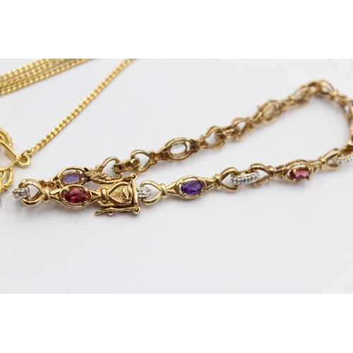 1155 - A .925 silver gold tone gemstone set necklace and bracelet set - approx. gross weight 20 grams