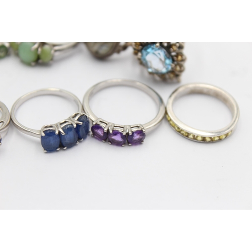 1156 - Twelve .925 silver gemstone set rings - approx. gross weight 40 grams