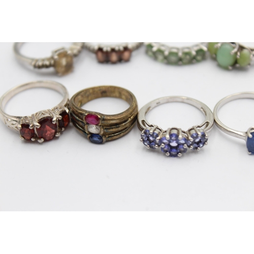 1156 - Twelve .925 silver gemstone set rings - approx. gross weight 40 grams