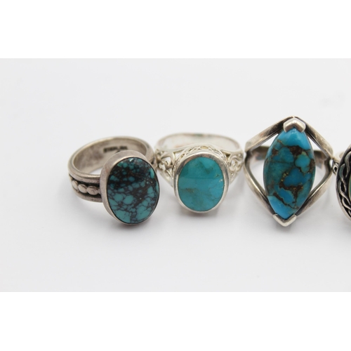 1159 - Five .925 silver turquoise set rings - approx. gross weight 40 grams