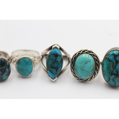 1159 - Five .925 silver turquoise set rings - approx. gross weight 40 grams