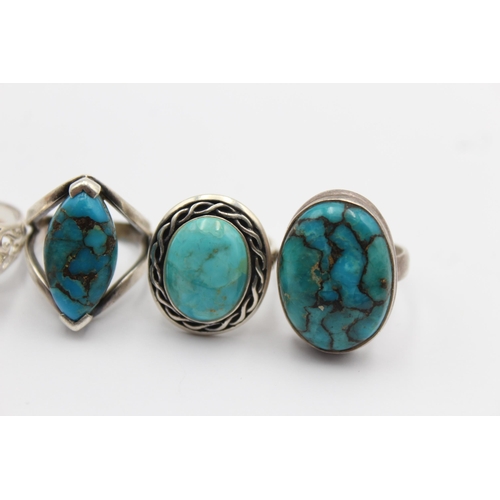 1159 - Five .925 silver turquoise set rings - approx. gross weight 40 grams