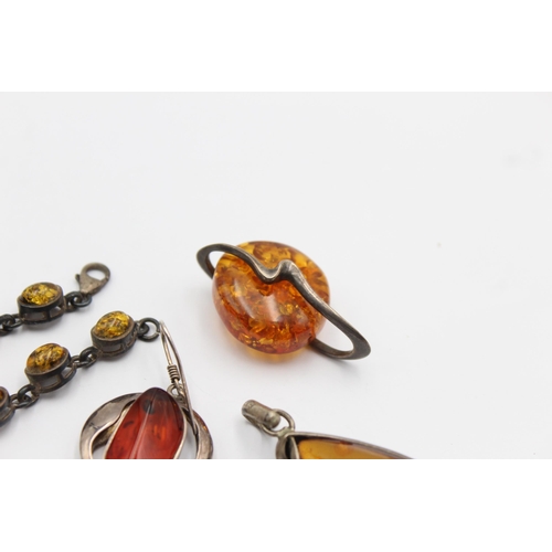 1164 - Six pieces of .925 silver amber set jewellery - approx. gross weight 55 grams