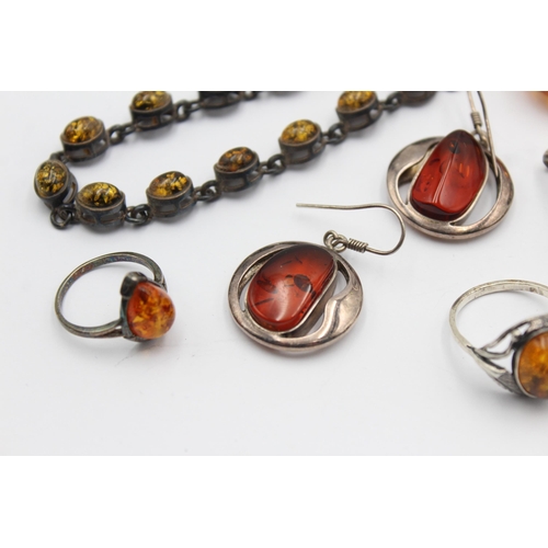 1164 - Six pieces of .925 silver amber set jewellery - approx. gross weight 55 grams