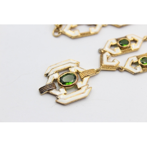 1166 - A .925 silver gold tone glass and enamel statement necklace - approx. gross weight 30 grams