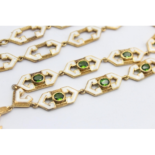 1166 - A .925 silver gold tone glass and enamel statement necklace - approx. gross weight 30 grams