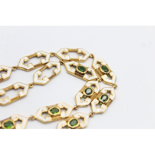 1166 - A .925 silver gold tone glass and enamel statement necklace - approx. gross weight 30 grams