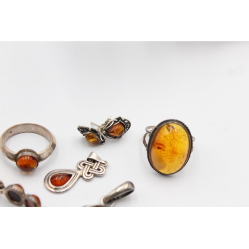 1168 - Eight pieces of .925 silver amber set jewellery - approx. gross weight 46 grams