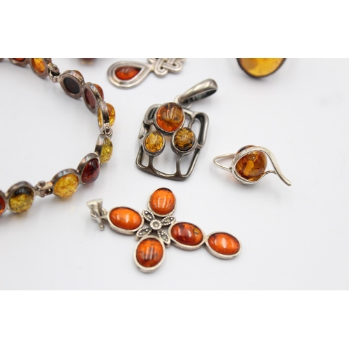 1168 - Eight pieces of .925 silver amber set jewellery - approx. gross weight 46 grams