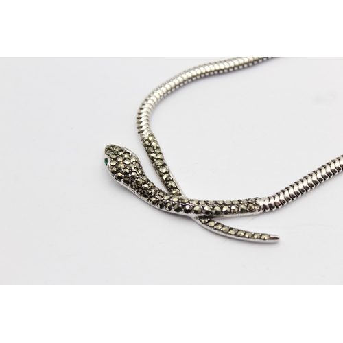 1169 - A .925 silver marcasite set snake necklace - approx. gross weight 20 grams