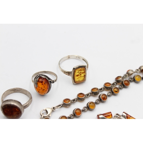 1174 - Six pieces of .925 silver amber set jewellery - approx. gross weight 50 grams