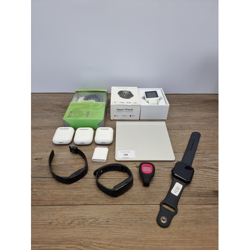 588 - Various smart watches and fitness trackers to include Apple watch series 7 45mm GPS+LTE, Apple track... 