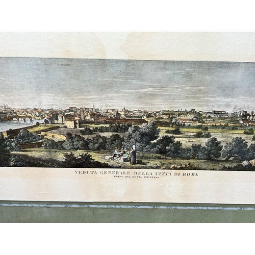 174 - A 19th century framed panoramic print of Rome - approx. 103cm high x 224cm wide