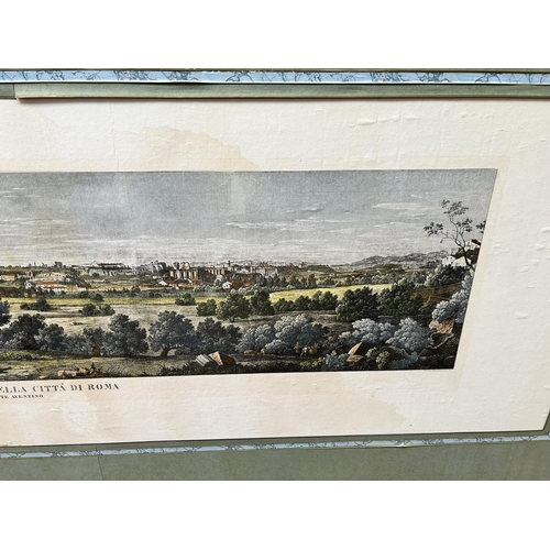 174 - A 19th century framed panoramic print of Rome - approx. 103cm high x 224cm wide