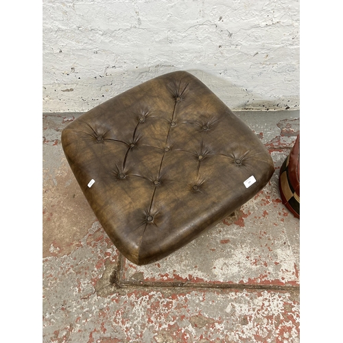 105 - Two footstools, one Sherborne brown leatherette and one Moroccan leather