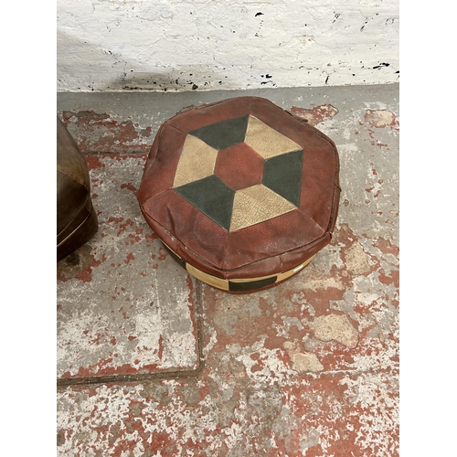 105 - Two footstools, one Sherborne brown leatherette and one Moroccan leather