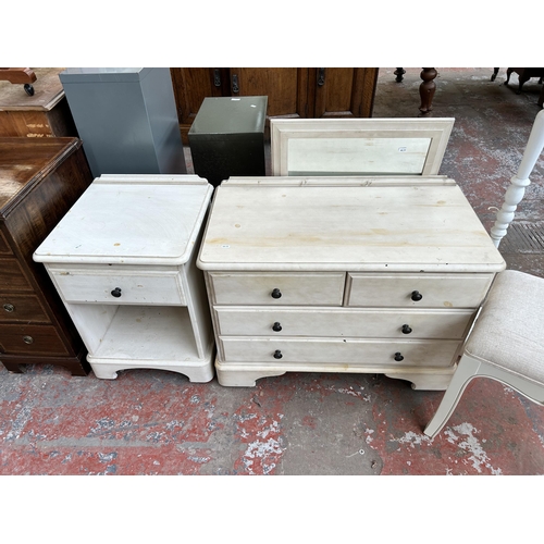 113 - Five pieces of white painted furniture, one Ducal pine chest of two short over two long drawers, one... 