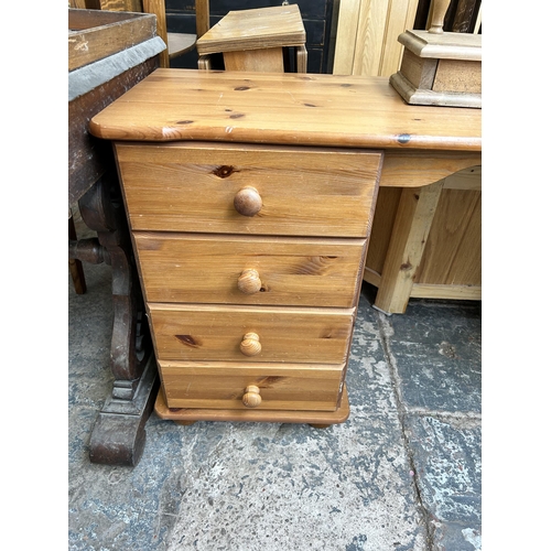 7 - Two pieces of modern pine furniture, one dressing table with eight drawers and one dressing table mi... 