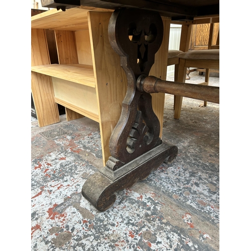 8 - A 19th century mahogany two drawer console table with lower stretcher and carved supports